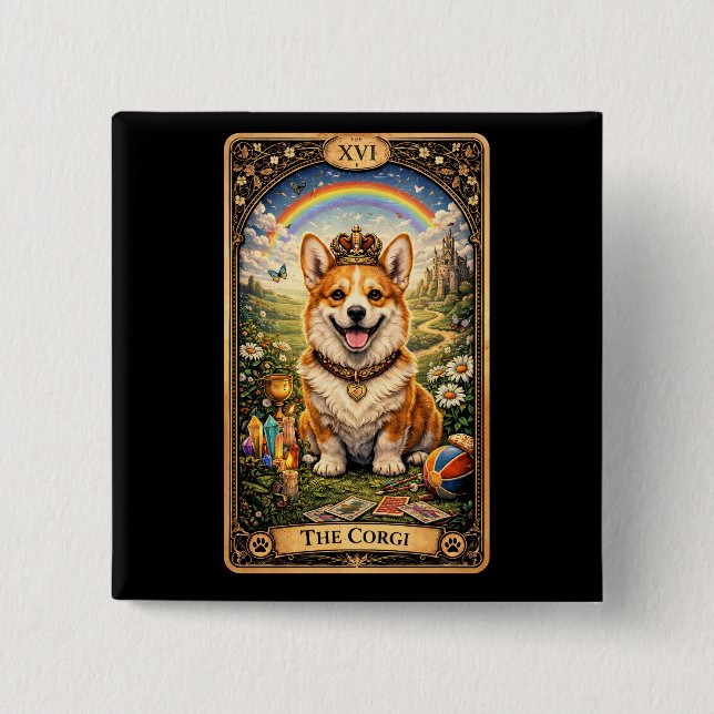 The Corgi Tarot Card 2 Inch Square Button (Front)