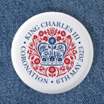 The Coronation Emblem of King Charles 2023 1 Inch Round Button<br><div class="desc">Celebrating The Coronation of King Charles - with this official emblem, 2023 His majesty follows on from his mother who was Queen for 70 years. This is an official coronation emblem. The emblem features a red and blue crown design. Royal coronation of HIs Majesty, King Charles, 2023 button from Ricaso...</div>