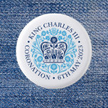 The Coronation Emblem of King Charles 2023 1 Inch Round Button<br><div class="desc">Celebrating The Coronation of King Charles - with this official emblem,  2023  His majesty follows on from his mother who was  Queen for 70 years. 
This is an official coronation emblem. The emblem features a blue crown design.

Royal coronation of HIs Majesty,  King Charles,  2023 button from Ricaso</div>