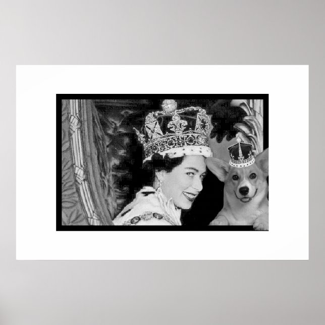 The Coronation of Elizabeth II and her Corgi Poster (Front)