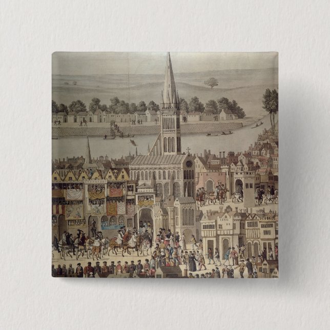 The Coronation Procession of King Edward VI 2 Inch Square Button (Front)