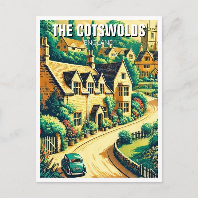 The Cotswolds Village Vintage Travel Poster Postcard (Front)
