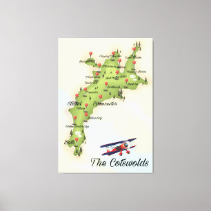 The Cotswolds Vintage Map Canvas Print