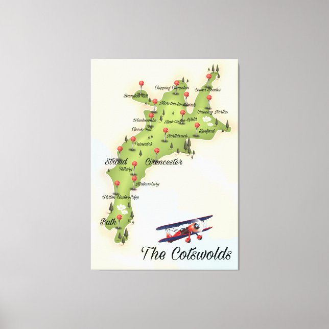 The Cotswolds Vintage Map Canvas Print (Front)