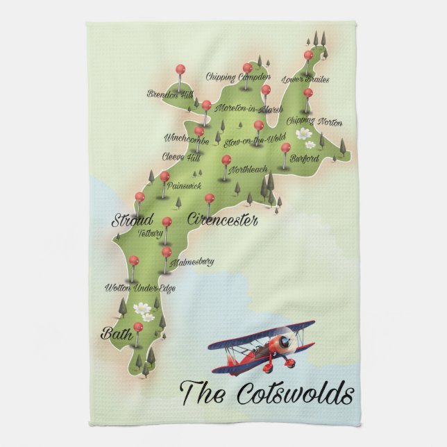The Cotswolds Vintage Map Kitchen Towel (Vertical)