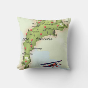 The Cotswolds Vintage Map Throw Pillow