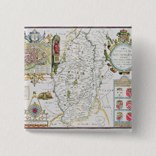 The Countie of Nottingham, engraved by Jodocus 2 Inch Square Button