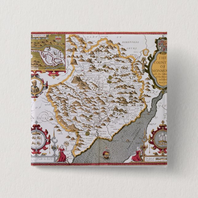 The Countye of Monmouth, engraved by Jodocus 2 Inch Square Button (Front)