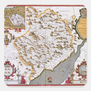 The Countye of Monmouth, engraved by Jodocus Square Sticker