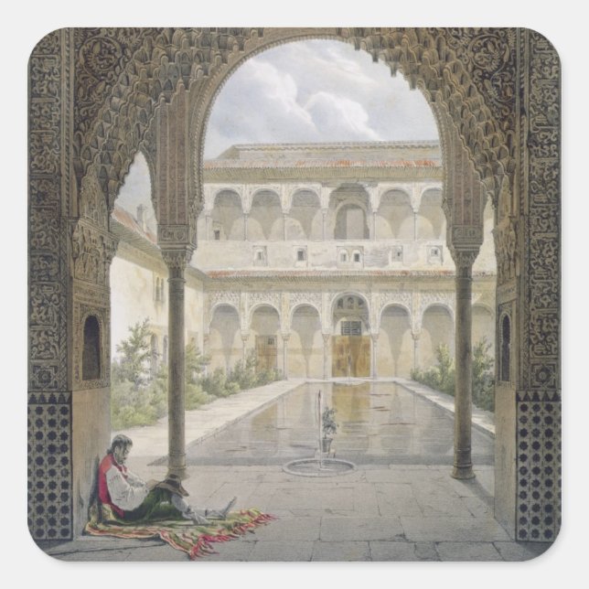 The Court of the Alberca in the Alhambra, Granada, Square Sticker (Front)