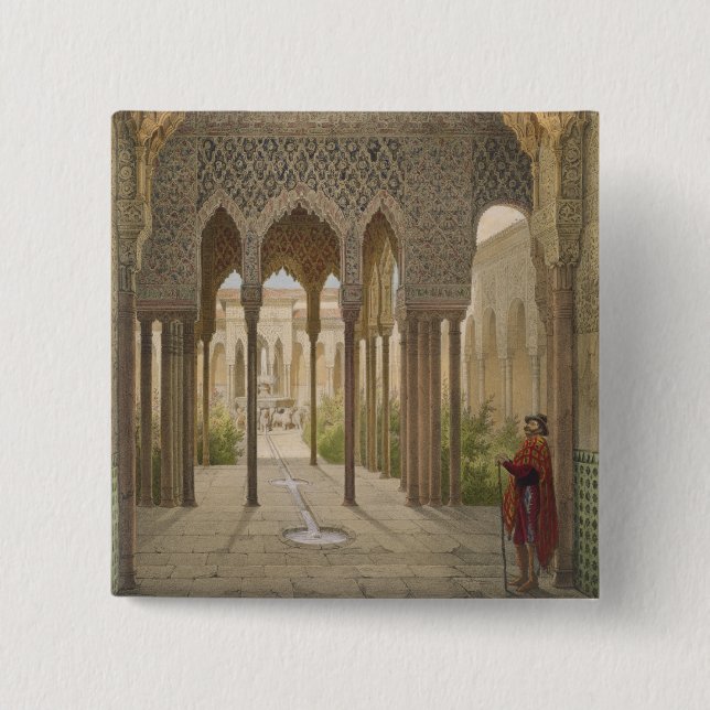 The Court of the Lions, the Alhambra, Granada, 185 2 Inch Square Button (Front)