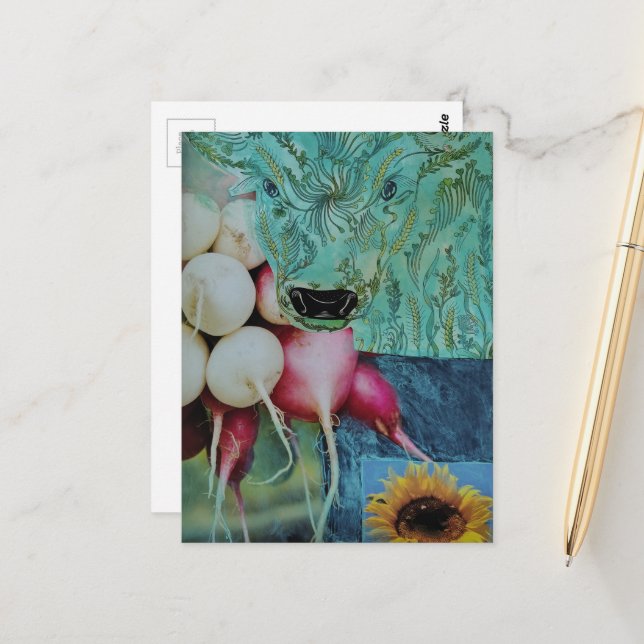 The Cow and Radish Collage Postcard (Front/Back In Situ)
