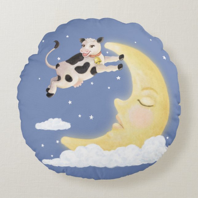 The Cow Jumped Over the Moon Round Pillow (Front)