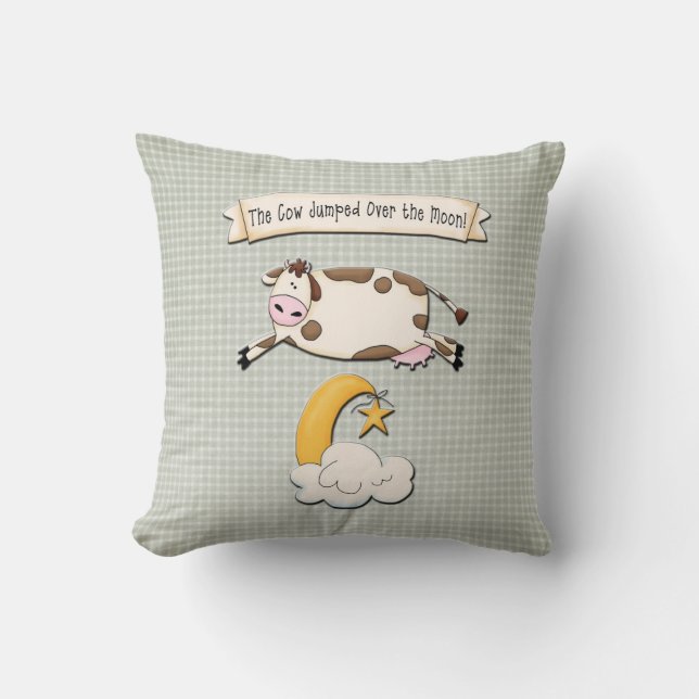The Cow Jumped Over the Moon Throw Pillow (Front)