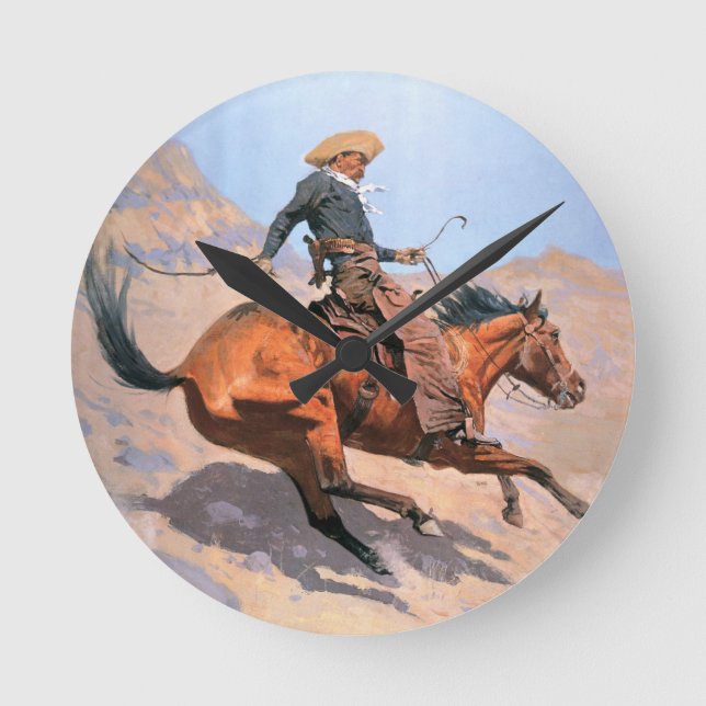 The Cowboy (oil on canvas) Round Clock (Front)