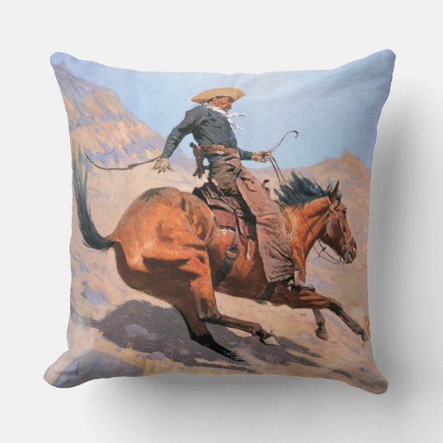 The Cowboy (oil on canvas) Throw Pillow (Front)