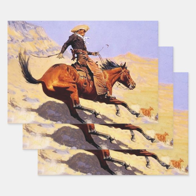 The Cowboy Western Art by Frederic Remington Wrapping Paper Sheet (Set)