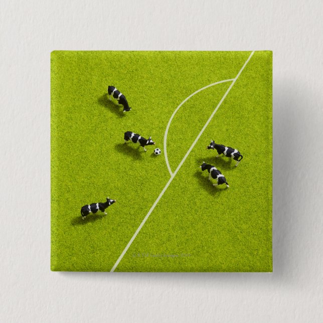 The cows playing soccer 2 inch square button (Front)