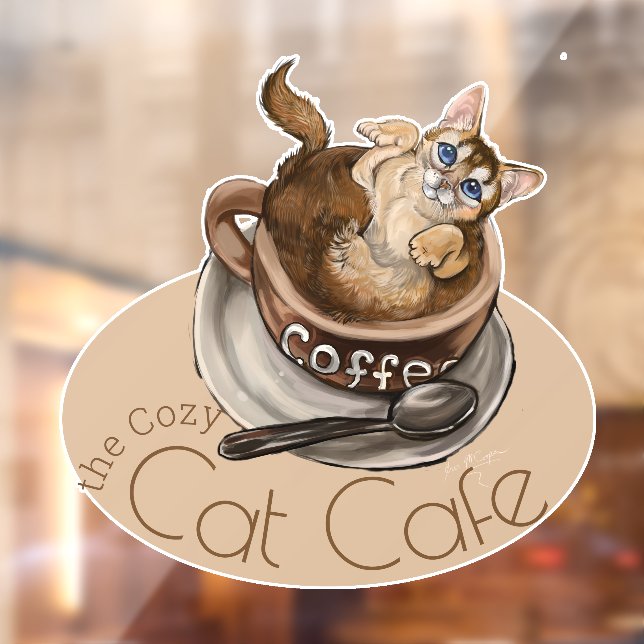 The Cozy Cat Cafe Coffee Cat Window Cling (Sheet 2)
