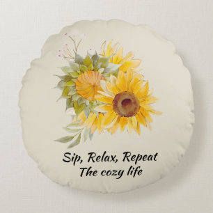 The Cozy Life With Sunflowers Round Pillow