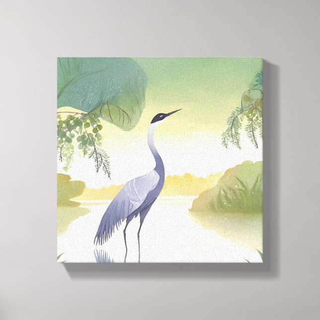 The Crane | Watercolor Beautiful Bird Canvas Print (Front)