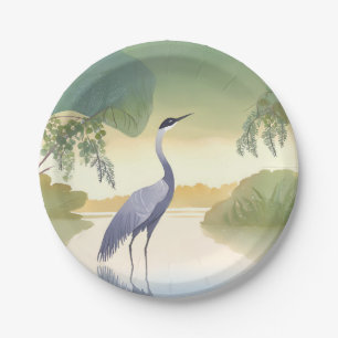 The Crane   Watercolor Beautiful Bird Paper Plate