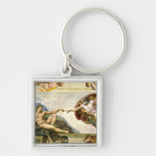 The Creation of Adam by Michelangelo Fine Art Keychain