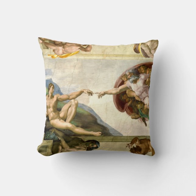 The Creation of Adam by Michelangelo Fine Art Throw Pillow (Front)