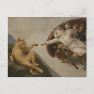 The Creation of Adam Cats Renaissance Parody Art Postcard