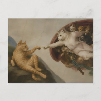 The Creation of Adam Cats Renaissance Parody Art Postcard
