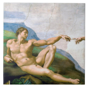 The Creation of Adam (detail), Michelangelo Tile