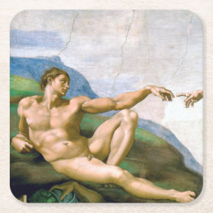 The Creation of Adam, Michelangelo, 1508-1512 Square Paper Coaster
