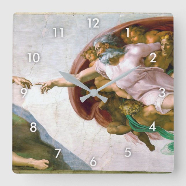 The Creation of Adam, Michelangelo Square Wall Clock (Front)
