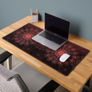 The crimson sparkling flower art in the red clear  desk mat