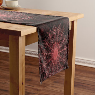 The crimson sparkling flower art in the red clear  short table runner