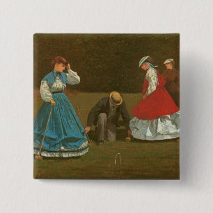 The croquet game, 1866 (oil on canvas) 2 inch square button
