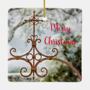 The Cross 2, Merry Christmas, Ceramic Ornament