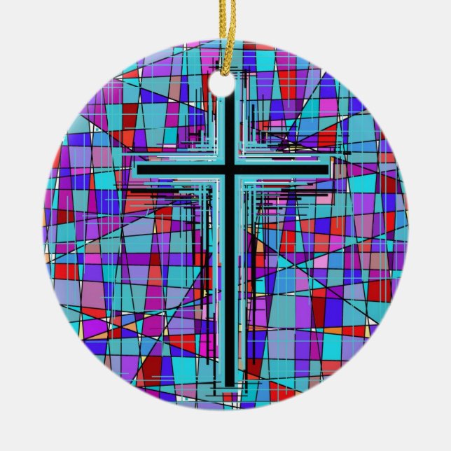 The Cross in Stained Glass. Ceramic Ornament (Front)