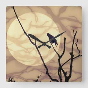 The Crow, The Moon, The Shadows Square Wall Clock