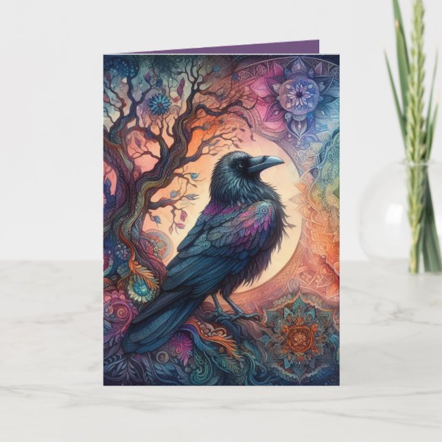 The Crow Tree of Life Mandala Pagan  Card (Front)