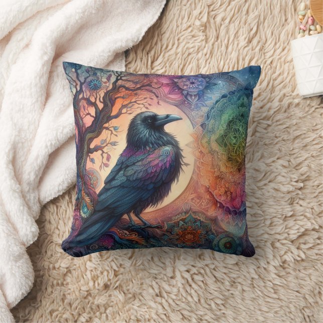 The Crow Tree of Life Mandala Pagan  Throw Pillow (Blanket)