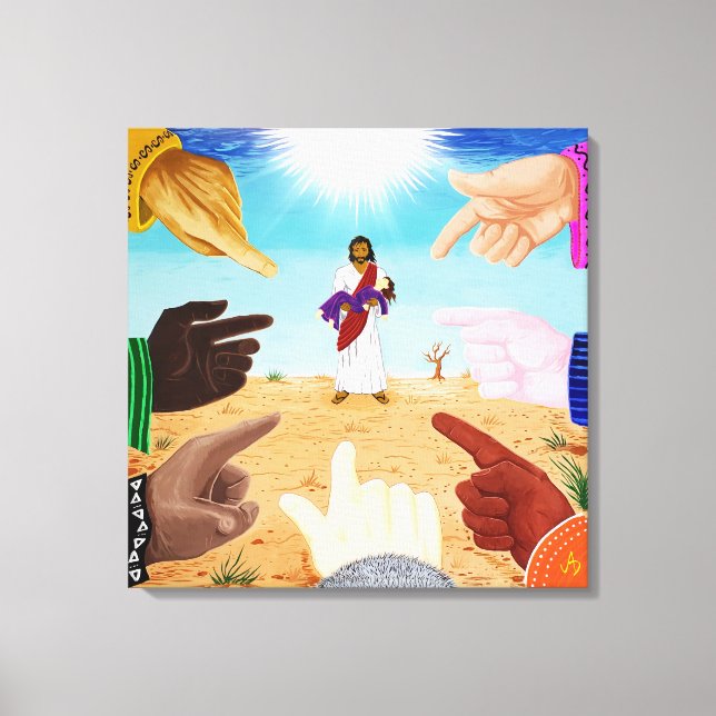 The Crowd Laughed (Hands Pointing Jesus) painting Canvas Print (Front)