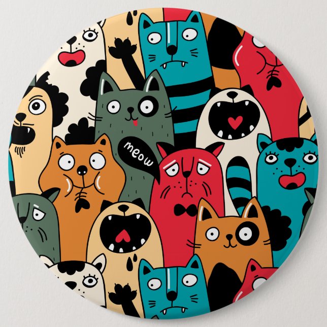 The crowd of cats 6 inch round button (Front)