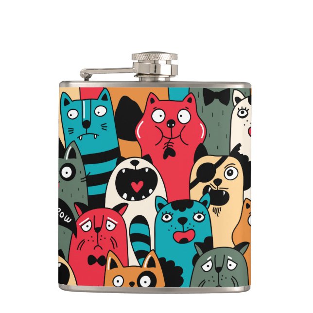 The crowd of cats hip flask (Front)