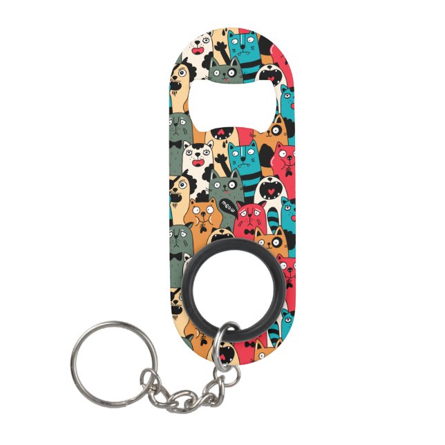 The crowd of cats keychain bottle opener (Front)