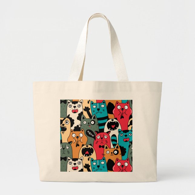 The crowd of cats large tote bag (Front)