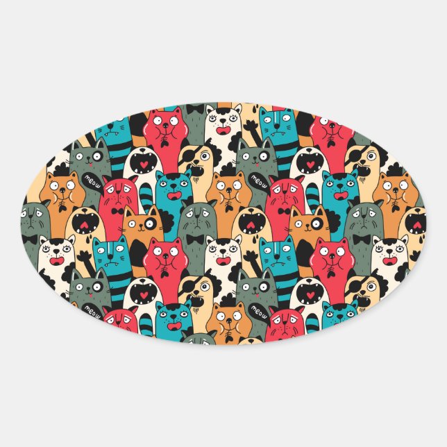 The crowd of cats oval sticker (Front)