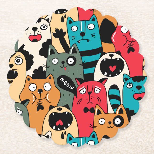 The crowd of cats paper coaster (Front)
