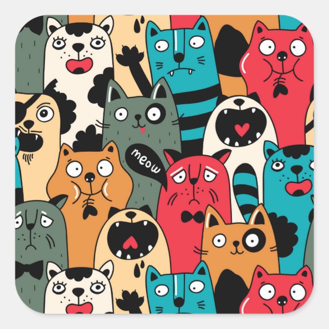 The crowd of cats square sticker (Front)