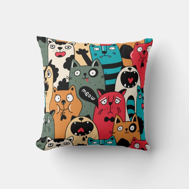 The crowd of cats throw pillow (Front)